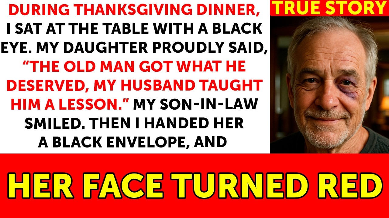 Under Thanksgiving-middagen sad jeg med et blåt øje, og min datter sagde højt foran gæsterne: "Den gamle mand fik, hvad han fortjente. Min mand lærte ham en lekse." Jeg havde lavet maden, dækket...