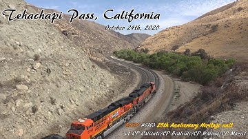 Tehachapi Pass, California trains in 4K:10-24-2020 / BNSF #6163 25th Anniversary Heritage unit