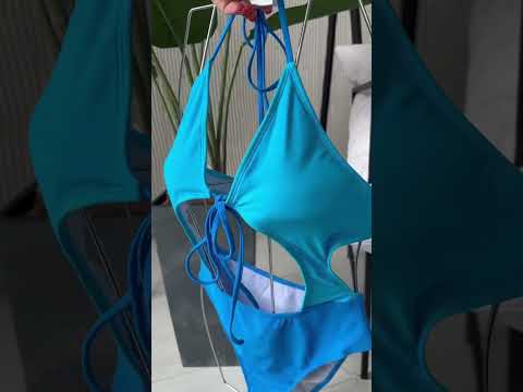 Сексуальний блакитний купальник у розмірах С та М зі спандексу зі вставками у ліфі, видео 1