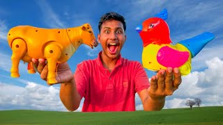 Waow amazing cow Unboxing | dancing frog cartoon | animals unboxing cow lion grass elephant tiger