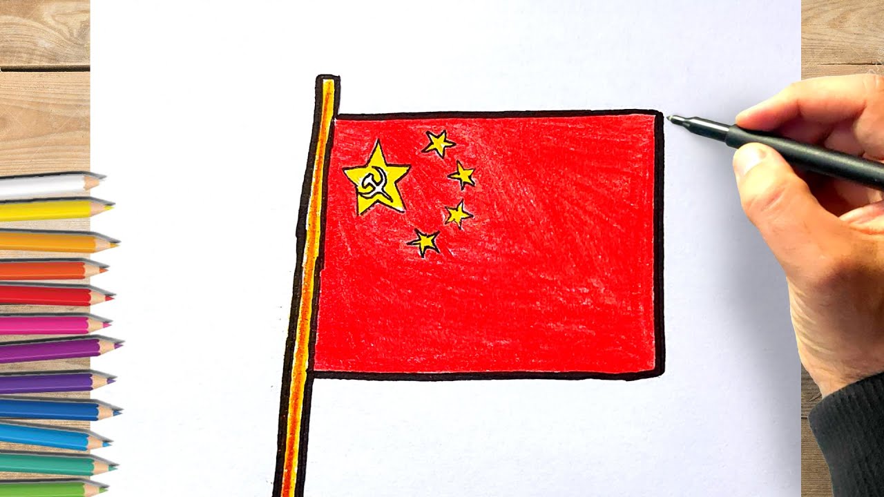 Comment dessiner le drapeau de la chine, drapeau chine dessin - YouTube