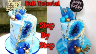 Geode Cake Tutorial | How To Create A Crystal Geode Cake | Lovely Blue Geode Cake With Rice Paper