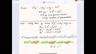 Solving a Nonhomogenous Cauchy Euler DE with Variation of Parameters Wealth
