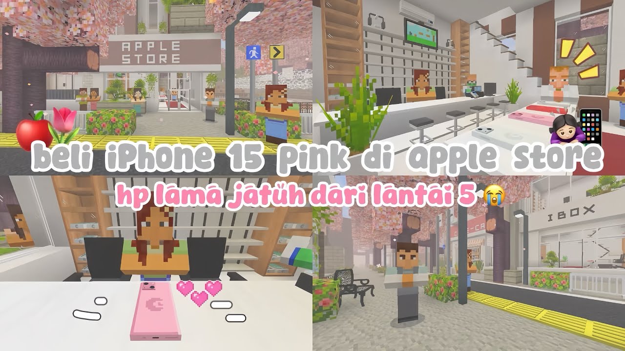 𐔌 🍎🌷⋮Beli iPhone 15 pink 😆📱|| hp lama jatuh dari lantai 5 huhu😭 #minecraft #dramakawaiiworld2023 
