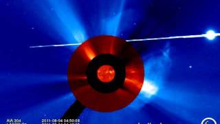 CME Aug 4th 2011 AIA 304, LASCO C2/C3 (2011-08-03 18:59:32 - 2011-08-04 17:27:20 UTC)