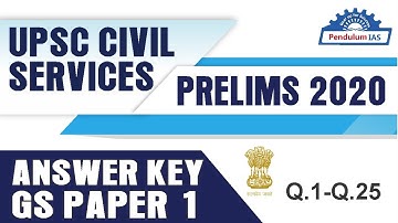 UPSC Prelims 2020 Answer Key | UPSC Answer Key 2020 GS Paper 1 Q.1-Q.25