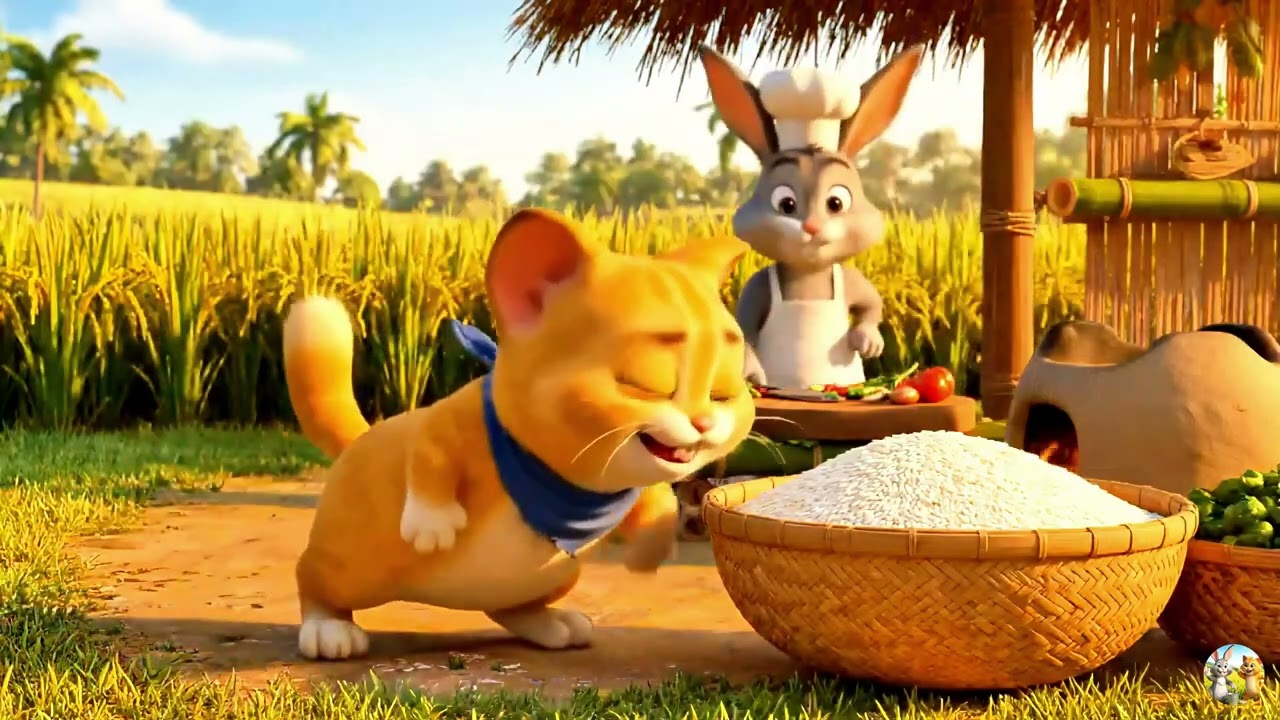 Gray Rabbit & Gold Cat | Funny Cartoon Adventures in Rice Fields & Vegetable Garden 