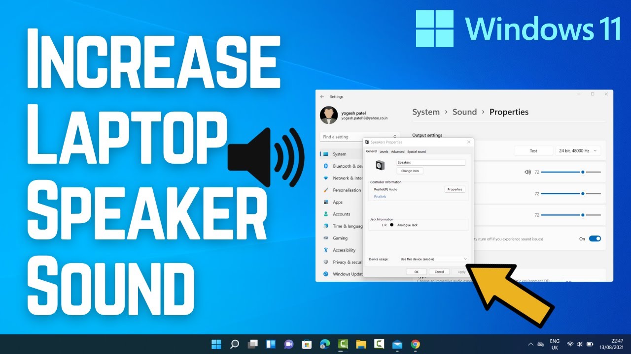 Pakistan Get used to Blow How to Increase the Volume of your laptop's Speakers on Windows 11 - YouTube