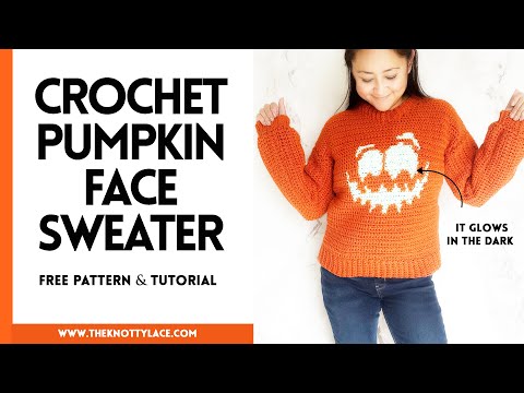 🎃Crochet Pumpkin Face Sweater - All Sizes (Free Written Pattern included)