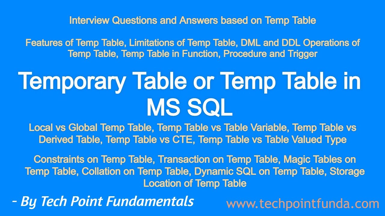 Sql Temporary Table Temp