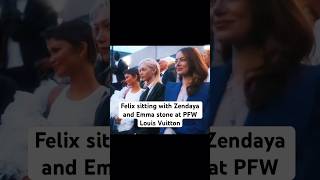 Felix sitting with Zendaya and Emma stone😍 #straykids #skz #zendaya #felix #emmastone #louisvuitton