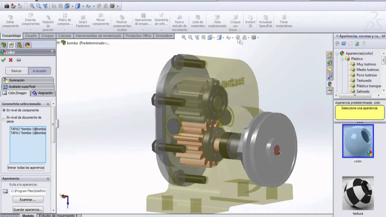 SolidWorks flujo del fluido en bomba de engranajes - YouTube
