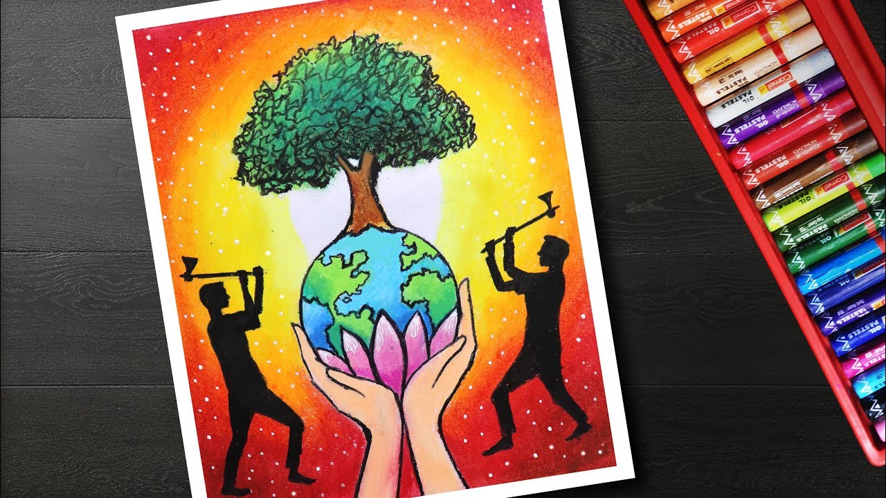 How to draw save trees drawing - Poster making on save trees - YouTube