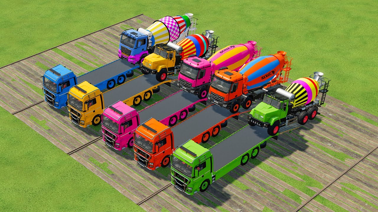 Garage With Color - ALL COLORFUL VOLVO MIXER TRUCK, SCANIA XT DUMP TRUCK TRANSPORTING TO GARAGE