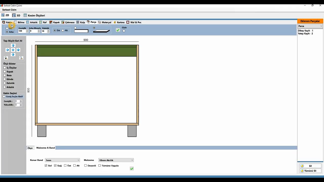 Mobilya Çizim Programı Serbest Çizim (KayıtParça), www