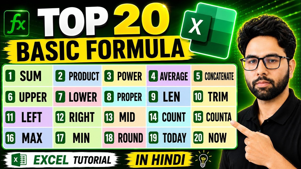 Top 20 Most Important Formula For Interview | Excel Basic Formula in ...