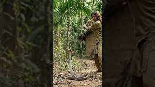 The girl try to hit snake 🐍 #wildlife #snake #cobra