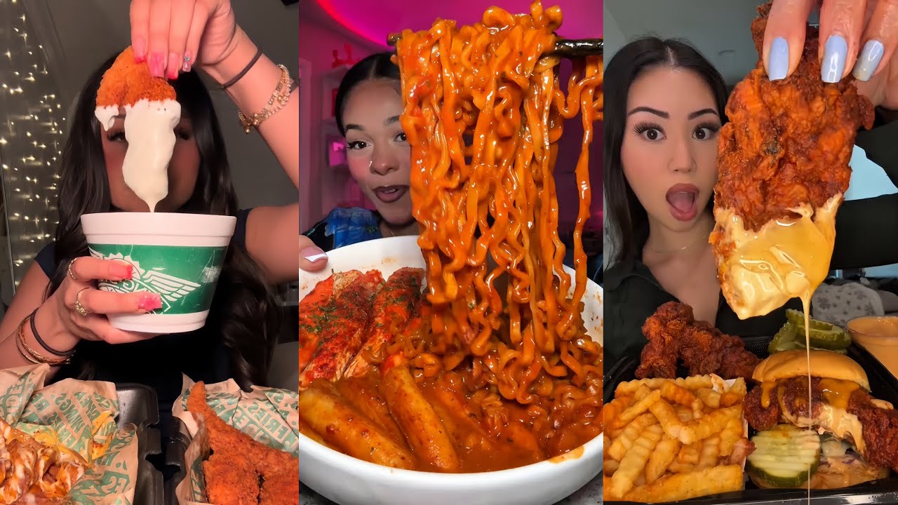 TIKTOK Mukbang Compilation | Dave’s Hot Chicken, Buldak, Wingstop, In-N-Out & More! 🔥🌶🍗🍔