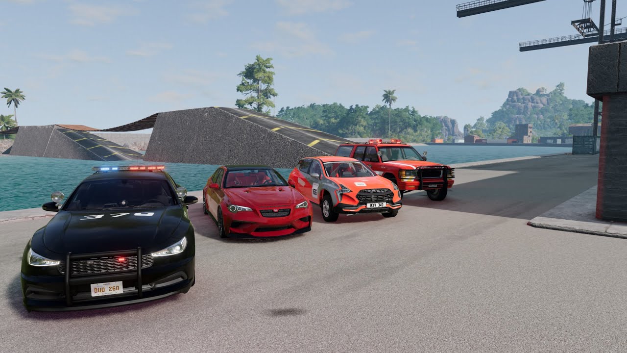 Car on fire! Fire trucks and police BeamNG Drive YouTube