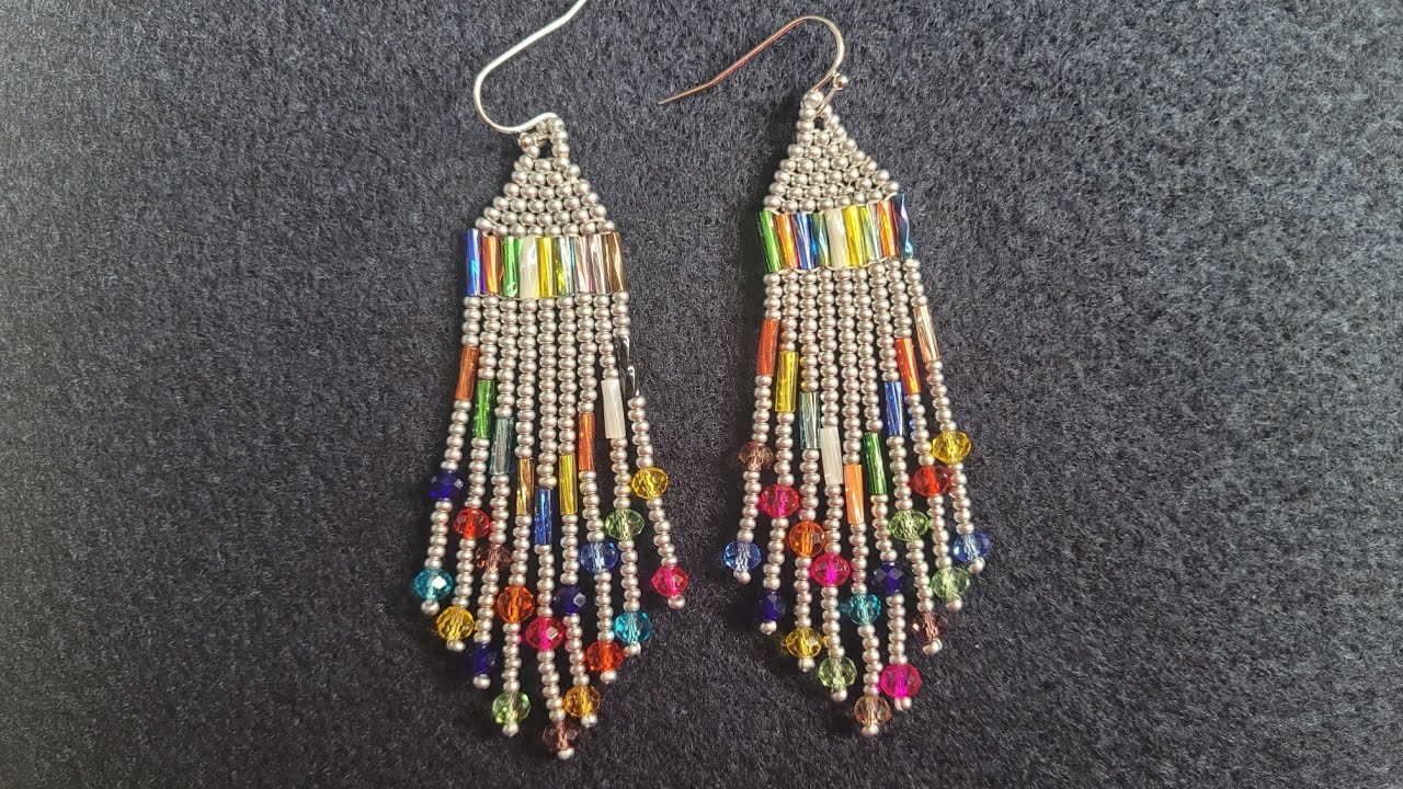 BISUTERIA FACIL PASO A PASO Arete Nativo Multicolor  mostacillas cristal y canutillos #mostacillas