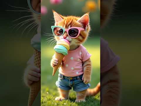 قط كيوت يذوب في طعم الآيس كريم قطط آيس كريم لطافة محتوى جذاب