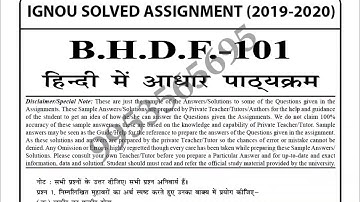 BHDF-101 Solved Assignment 2019-20