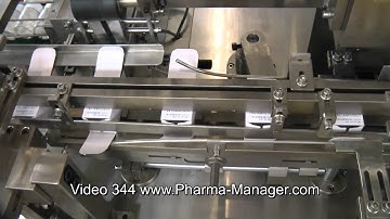 Automatic Cartoning Machine. Packing jars with tablets in boxes. Video 344 www.Pharma-Manager.com