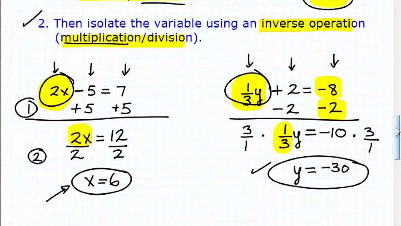 Two Step Equations (solving equations with 2 steps) - YouTube