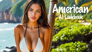 [4K] Ai Lookbook American Beautiful Girl Model Video- Baia Do Sancho, Brazil