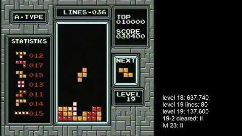 NES tetris PAL level 19 start 81 lines