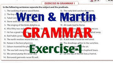 Wren and Martin English Grammar Exercise 1 Solution | Subject and Predicate Exercise