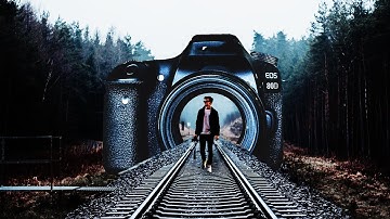 Railroad inside camera photo manipulation in Photoshop | Photoshop toturial