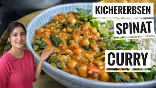 KICHERERBSEN-SPINAT CURRY mit Basmati reis 🍛 - Indisch kochen für Anfänger - vegetarisches curry