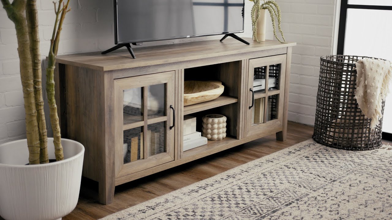 Classic Glass Door TV Console for TVs up to 65” Grey Wash YouTube