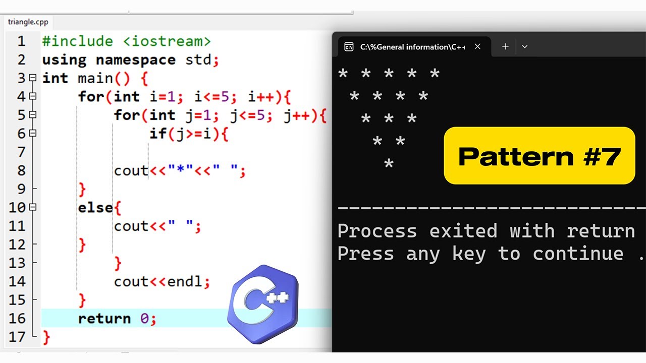 C++ Pyramid Pattern Program Tutorial | Print Star Pattern in C++ ...