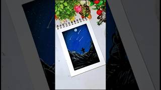 Magical Night Sky Painting🎨| Shooting Stars &amp; Silhouette Art | Art for Beginners#shortsfeed#shorts