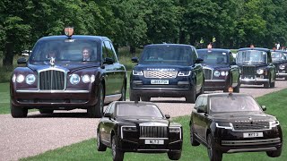 King Charles travels to Royal Ascot in a massive royal motorcade from Windsor Castle.