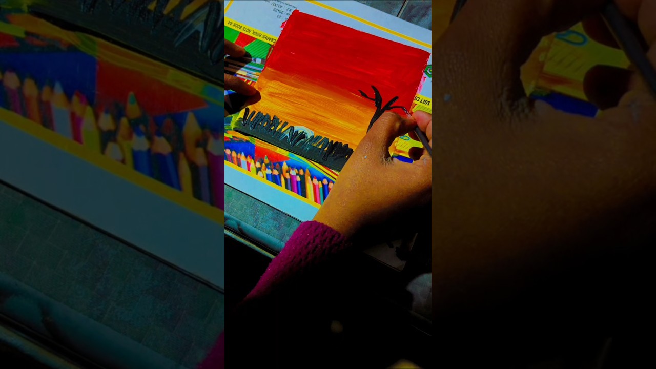 beautiful evening red ♥️ scenery painting easy painting for beginners 