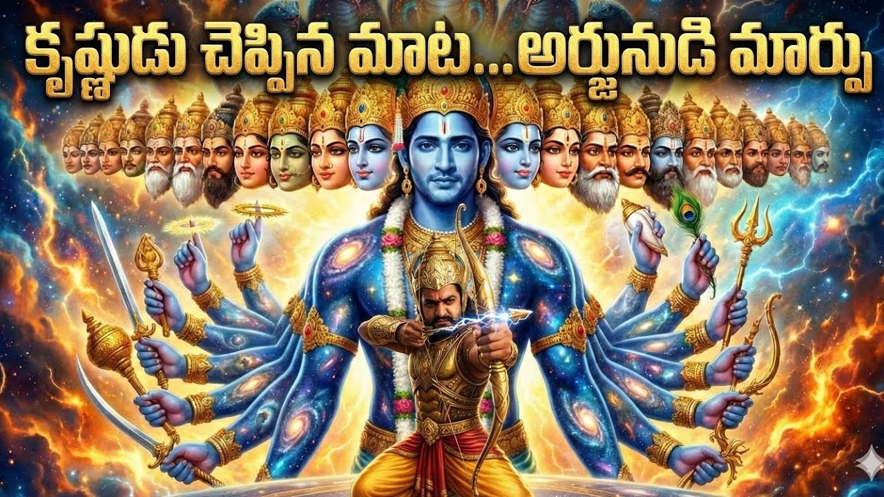 కురుక్షేత్రంలో కృష్ణుడు, అర్జునుడు | విరాటస్వరూపం”… | యుద్ధం మొదలైంది బాణంతో కాదు — నిర్ణయంతో.