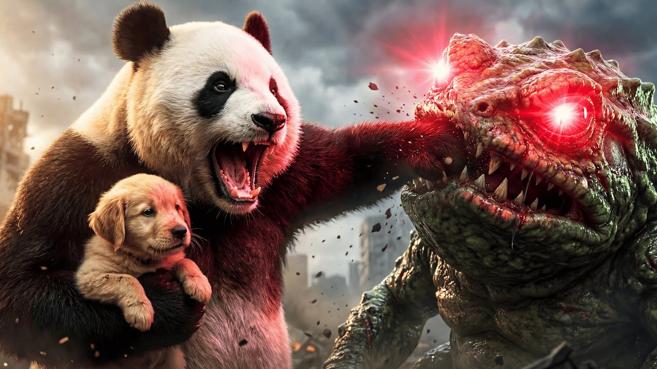 Epic Battle: Giant Panda Saves Puppy From the Mutant Toad