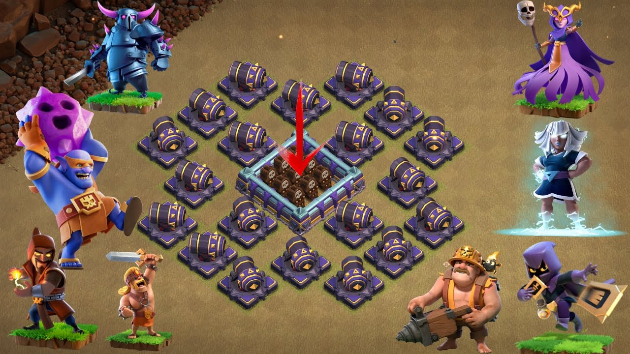all-troops-vs-cannon-trap-formation-clash-of-clans-youtube