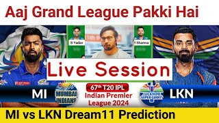 🔴 Live | MI vs LKN  Team Prediction,IPL 2024 67th T20 Match