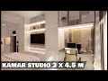 Desain Kamar Tidur 3 x 4.5 m di dalam Apartemen tipe Studio