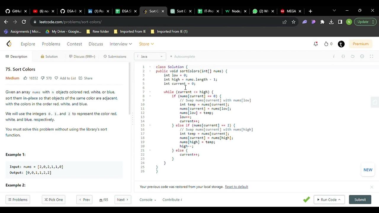 Sort Colors Java LeetCode - YouTube