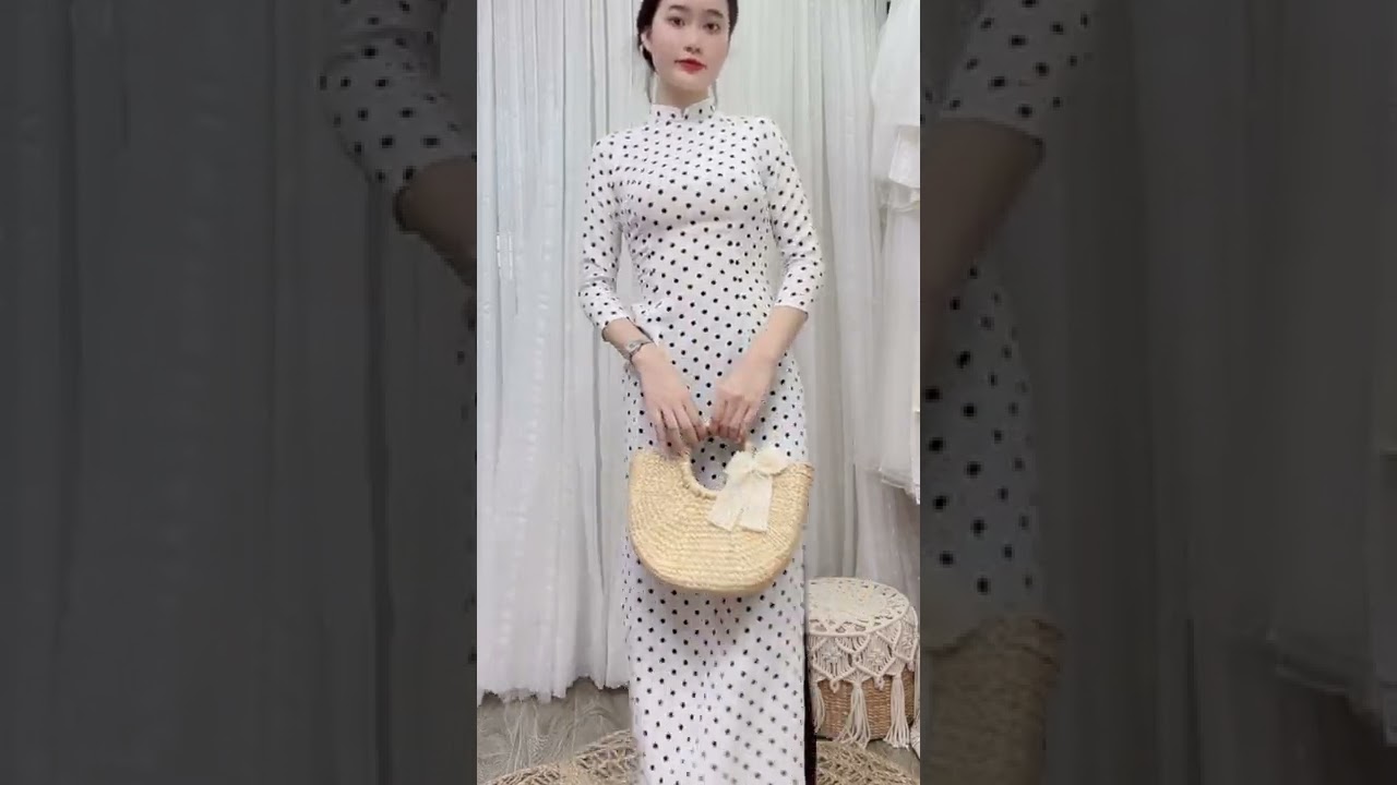 Áo dài trắng chấm bi - Áo dài truyền thống may sẵn cổ... - youtube