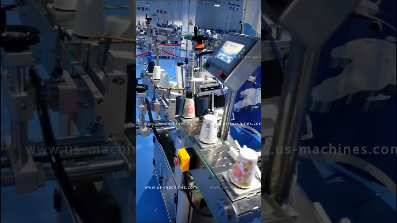 Automatic paper disposal coffee cup cone shape label labeling machine