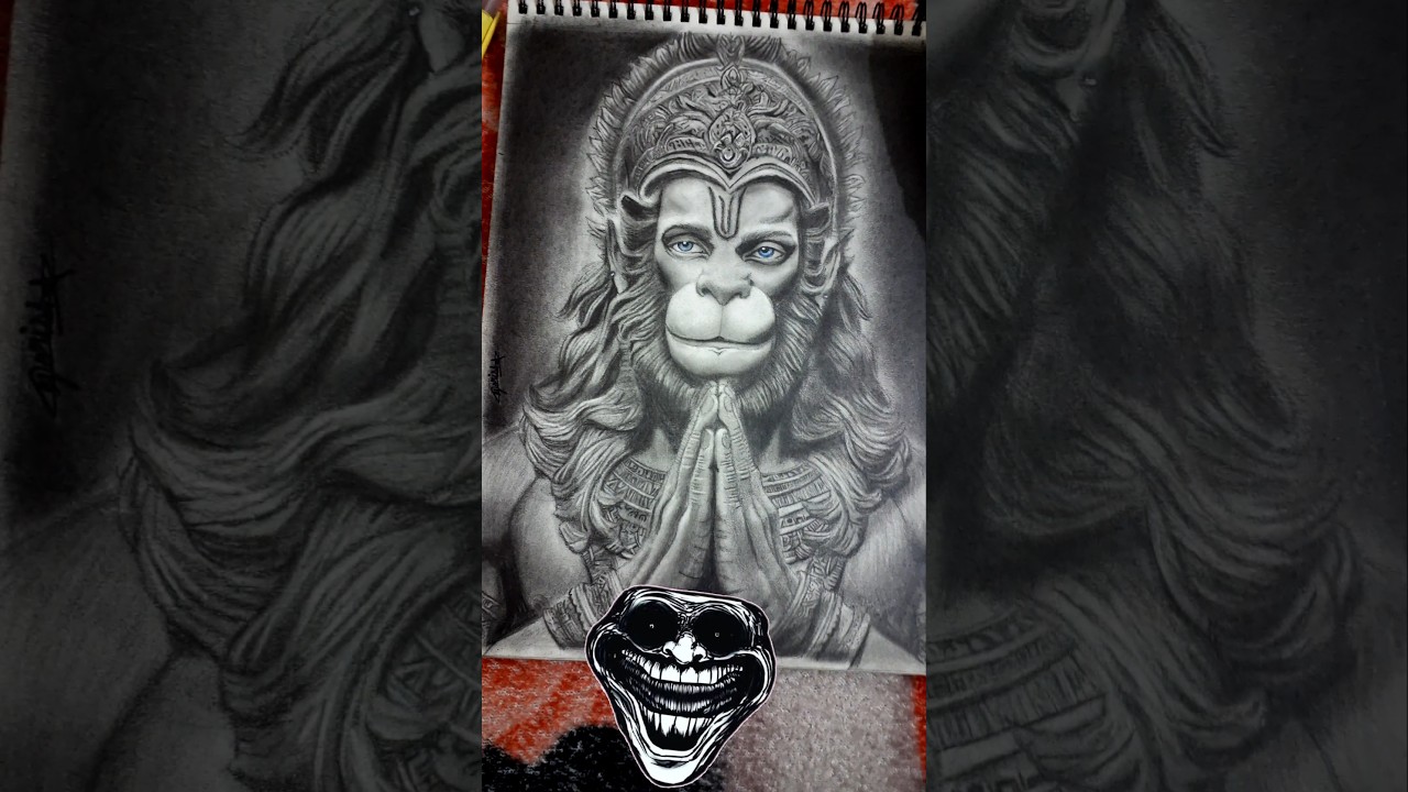 Hyperlasting drawing of hanumanji with graphite pencilani and graphite powder on A4 size sheet adit
