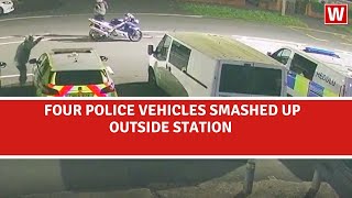 Four police vehicles smashed up outside station