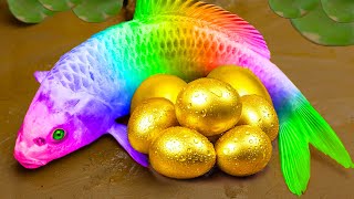 Memancing buaya warna warni di telur emas, ikan koi, ikan cupang, ular piton raksasa - Stop Motion