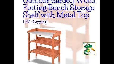 Outdoor Garden Wood Potting Bench Storage Shelf with Metal Top